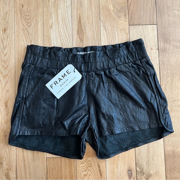 Frame Denim Pants - Frame Denim 100% Lamb Leather Elastic Waist Jogger Shorts Size 25 NWT $598